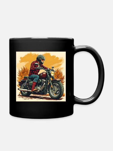 Plaid Socks + Biker Illustration - Full Colour Mug - black