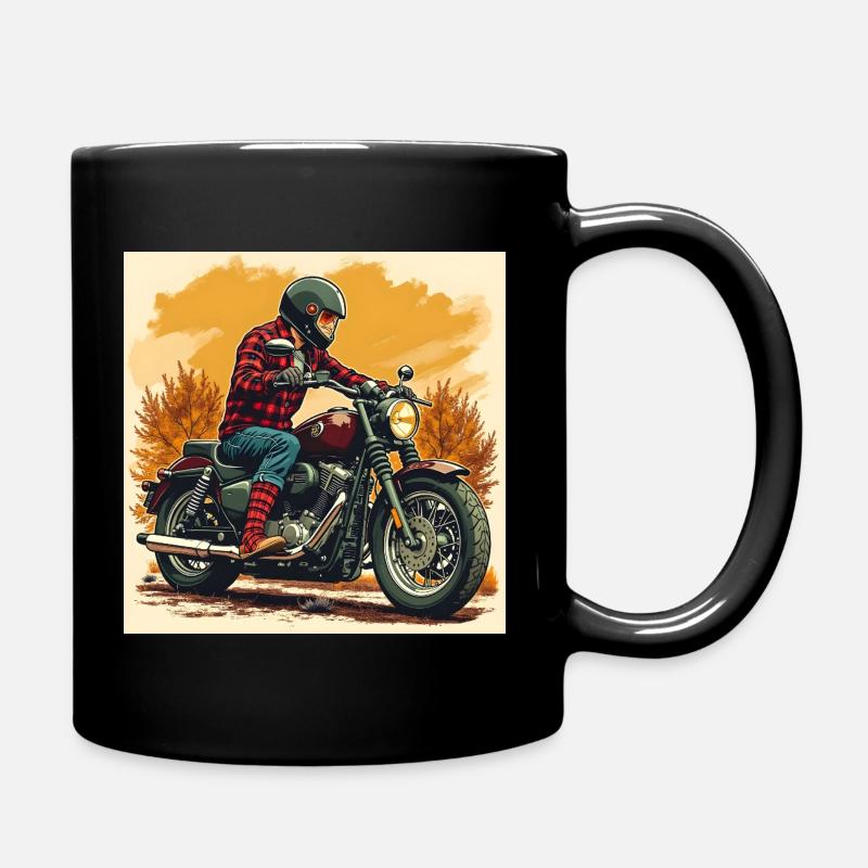 Plaid Socks + Biker Illustration - Full Colour Mug - black