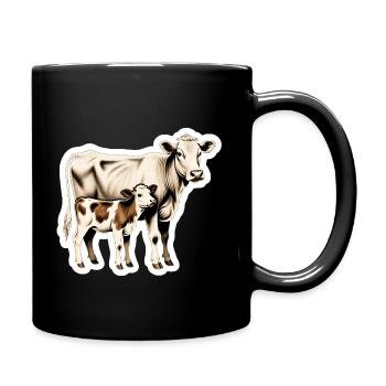 Cow with Calf – Timeless Farm Illustration - Full Colour Mug - black - Right