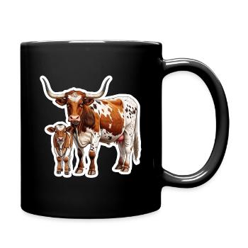 Texas Longhorn mit Kalb – Stolze Westernfamilie - Tasse einfarbig - Schwarz - Rechts
