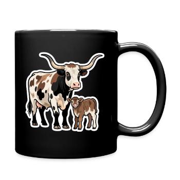 Longhorn mit Kalb – Western Style Design - Tasse einfarbig - Schwarz - Rechts
