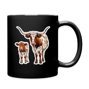 Longhorn mit Kalb – Westernklassiker  - Tasse einfarbig - Schwarz - Rechts