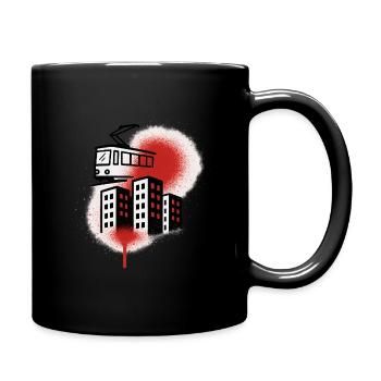 Graffiti-Straßenbahn über die Stadt - Tasse einfarbig - Schwarz - Rechts