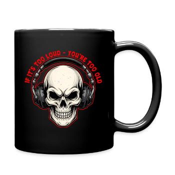 Totenkopf mit Kopfhörern Mutiges Grafikdesign - Tasse einfarbig - Schwarz - Rechts