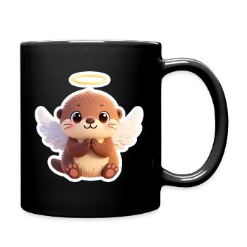 Cute Otter Angel with Wings and Halo - Full Colour Mug - black - Right