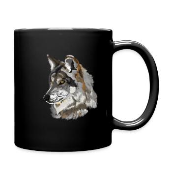 Wolfskopf Aquarellportrait - Tasse einfarbig - Schwarz - Rechts