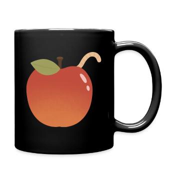 Apfel mit gebogenem Wurm-Akzent - Tasse einfarbig - Schwarz - Rechts