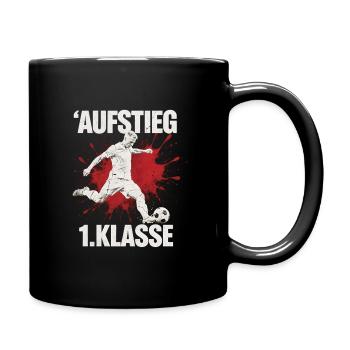 Aufstieg 1. Klasse Schulanfang Fußball Rot  - Tasse einfarbig - Schwarz - Rechts