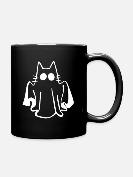 Chat en costume de fantôme - Motif drôle d’Halloween - Mug uni - noir