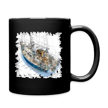 Sailing Yacht Sketches Overlay CAD Design - Full Colour Mug - black - Right