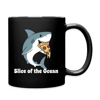 Hai beißt Pizza - Tasse einfarbig - Schwarz - Rechts