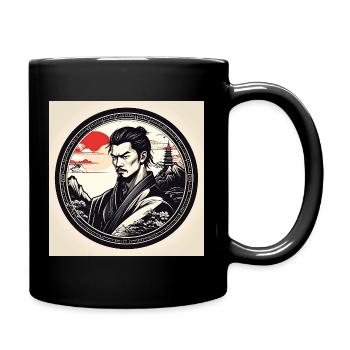Samurai in circle frame sunset - Full Colour Mug - black - Right