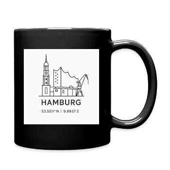 Hamburg Linienkunst Silhouette Wahrzeichen - Tasse einfarbig - Schwarz - Rechts