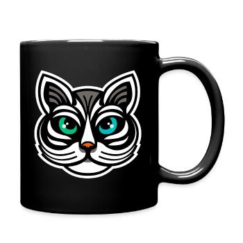 Whimsical Odd-Eyed Cat Cartoon Design - Full Colour Mug - black - Right
