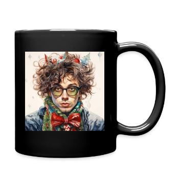 Weihnachtsportrait mit Brille - Tasse einfarbig - Schwarz - Rechts