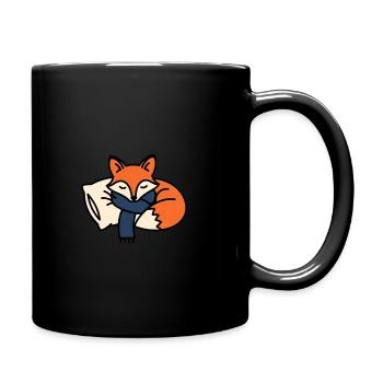Winterschlaf Fuchs mit Schal - Tasse einfarbig - Schwarz - Rechts