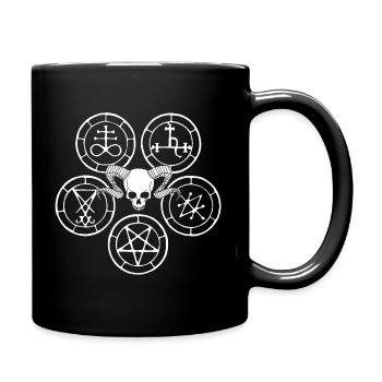 White Demon Skull and Esoteric Symbols - Full Colour Mug - black - Right