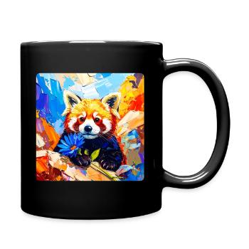 Roter-Panda-Blaue Blume - Tasse einfarbig - Schwarz - Rechts