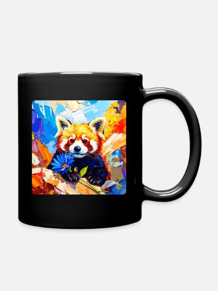 Roter-Panda-Blaue Blume - Tasse einfarbig - Schwarz