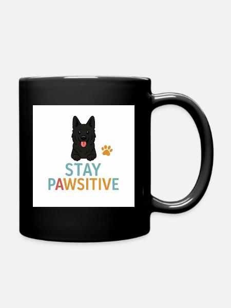 Stay Pawitive Dog Motif - Full Colour Mug - black