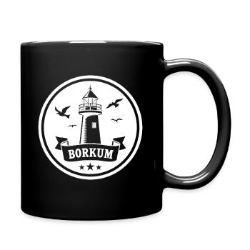 Leuchtturm Borkum Maritimes Emblem - Tasse einfarbig - Schwarz - Rechts