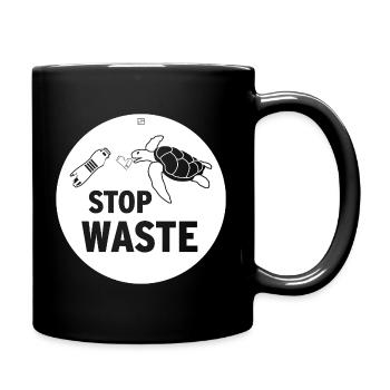 STOP WASTE - Tasse einfarbig - Schwarz - Rechts