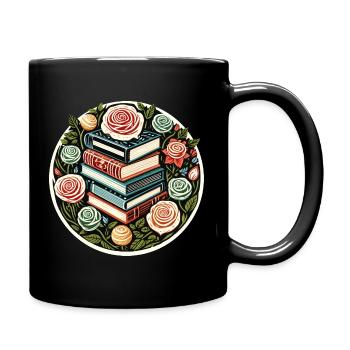 Floral Book Stack Emblem - Full Colour Mug - black - Right