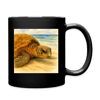Tortue aquarelle près de la plage - Mug uni - noir - Droite