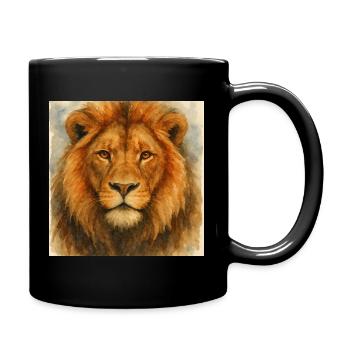 Watercolor Lion Portrait - Full Colour Mug - black - Right