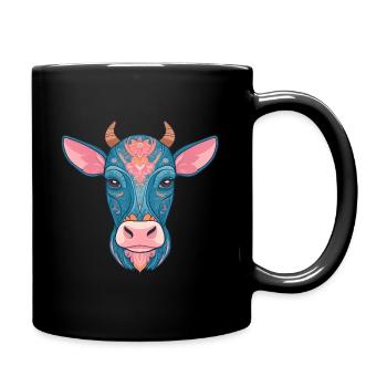 Floral Blue Cow - Full Colour Mug - black - Right