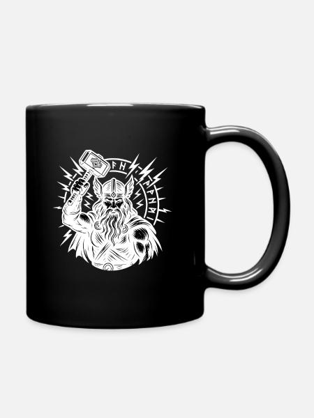 Odin with Thorhammer Lightning Rune Circle Mjölnir - Full Colour Mug - black