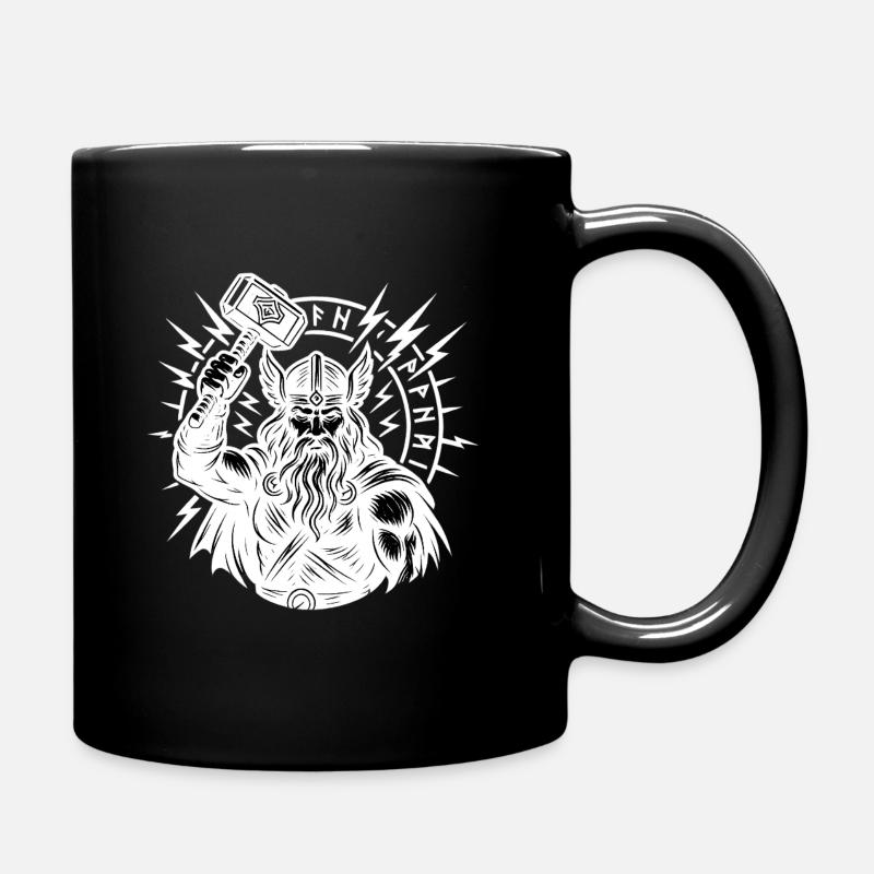Odin with Thorhammer Lightning Rune Circle Mjölnir - Full Colour Mug - black
