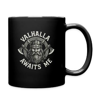 Valhalla Awaits Me Wikinger Odin Thor Krieger - Tasse einfarbig - Schwarz - Rechts