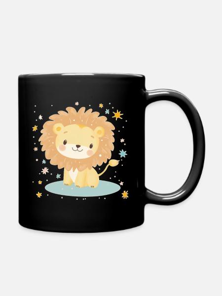 Süßer Löwe mit Sternenhimmel - Tasse einfarbig - Schwarz
