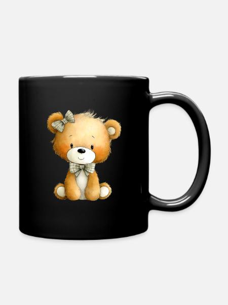 sitzender Teddy - Tasse einfarbig - Schwarz