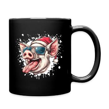 Schwein Weihnachten Lustig Ferkel - Tasse einfarbig - Schwarz - Rechts