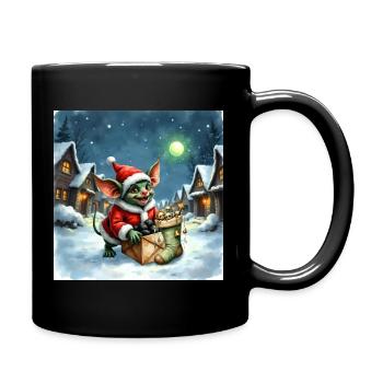 Christmas Elf Pushes Snowy Gift - Full Colour Mug - black - Right