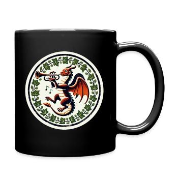 Trompetendrache im Efeukranz - Tasse einfarbig - Schwarz - Rechts