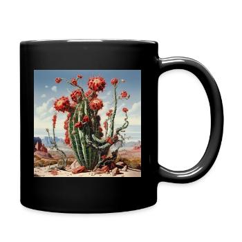 Wüstenkaktus mit roten Blüten - Tasse einfarbig - Schwarz - Rechts