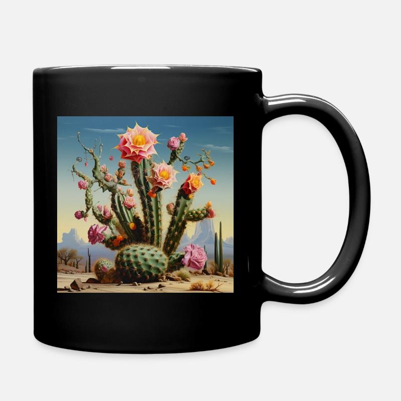 Desert cactus with rose blossom - Full Colour Mug - black
