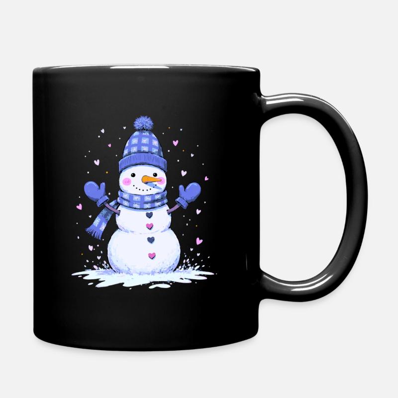 Niedlicher Schneemann mit Herz - Tasse einfarbig - Schwarz