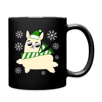 Llama – Weihnachten - Tasse einfarbig - Schwarz - Rechts