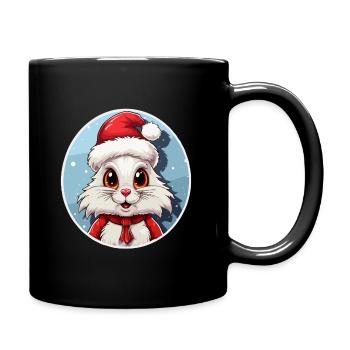 Kawaii Christmas Bunny with Santa Hat - Full Colour Mug - black - Right
