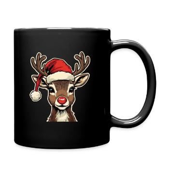 Reindeer with Santa hat - Full Colour Mug - black - Right
