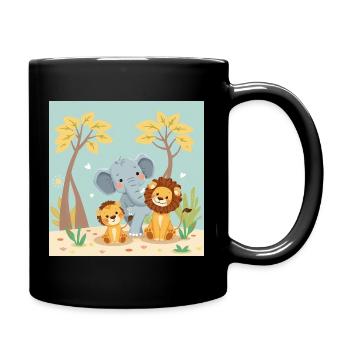 Trio Animal Doux Lionceau Éléphant - Mug uni - noir - Droite