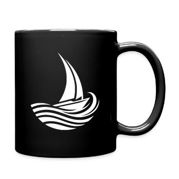 Minimalistisch maritim Segelboot trifft Welle - Tasse einfarbig - Schwarz - Rechts