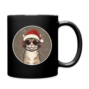 Chat cool avec lunettes de soleil Chapeau de Père Noël - Mug uni - noir - Droite