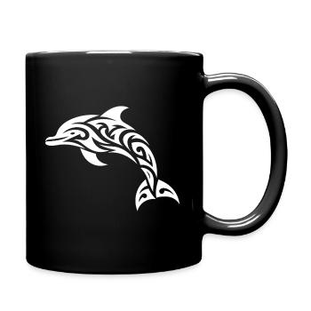 Springender Tribal Tattoo Tümmler Delfin - Tasse einfarbig - Schwarz - Rechts