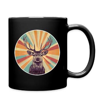 Rentier Hirsch Geweih Reindeer Vintage - Tasse einfarbig - Schwarz - Rechts