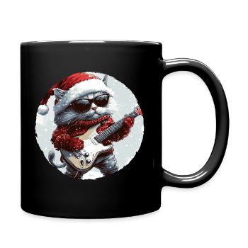 Katze Weihnachten Gitarre - Tasse einfarbig - Schwarz - Rechts
